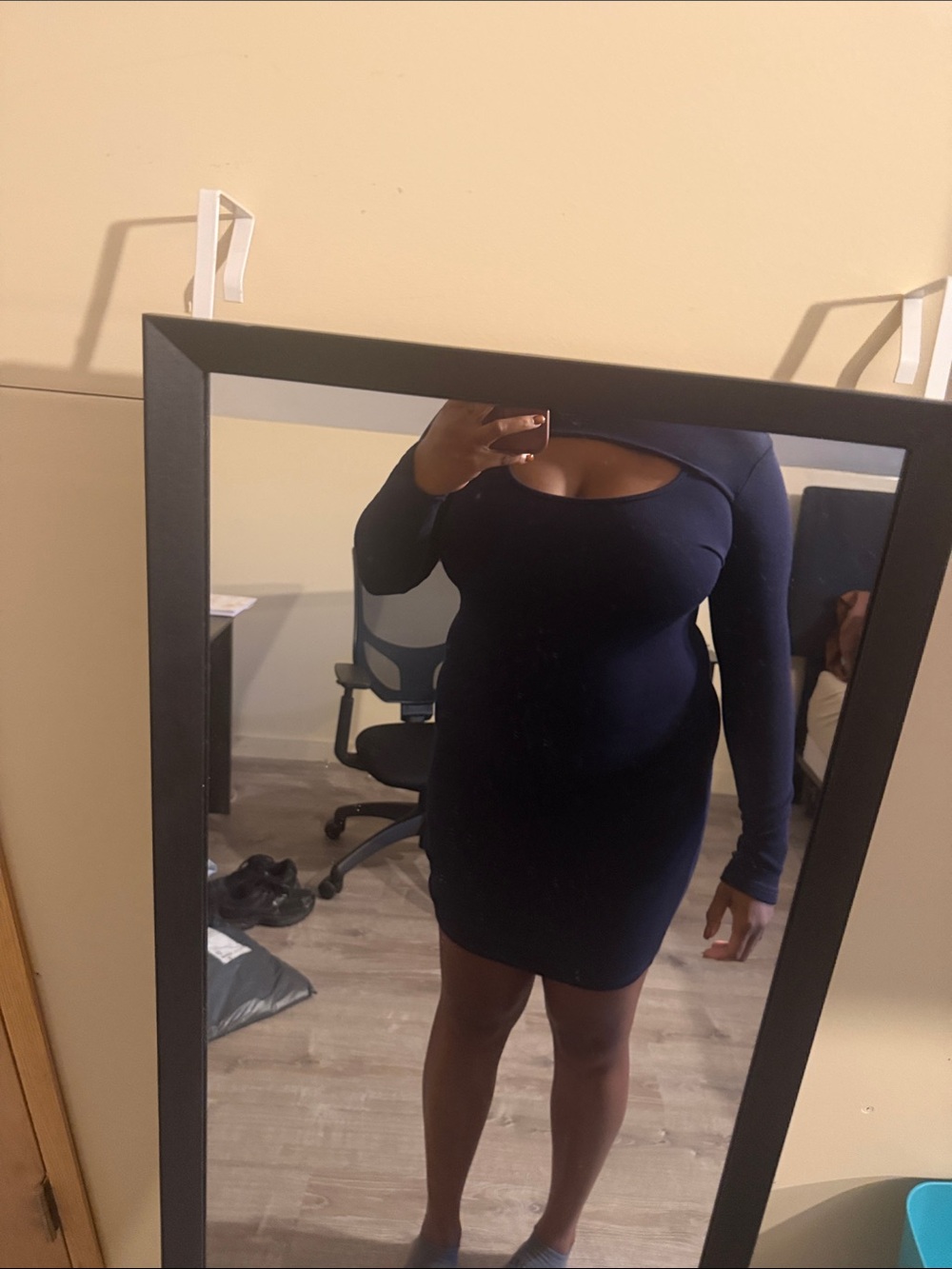 Amazon Navy Long Sleeve Bodycon Dress with Scoop Cutout